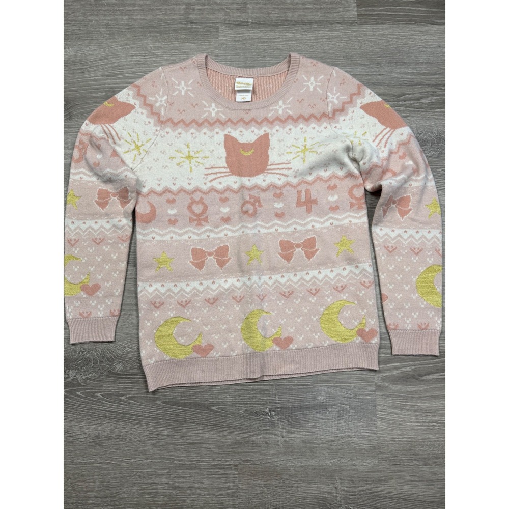 Sailor Moon BoxLunch Exclusive Pink Fair Isle Luna Cat Knit Sweater Medium